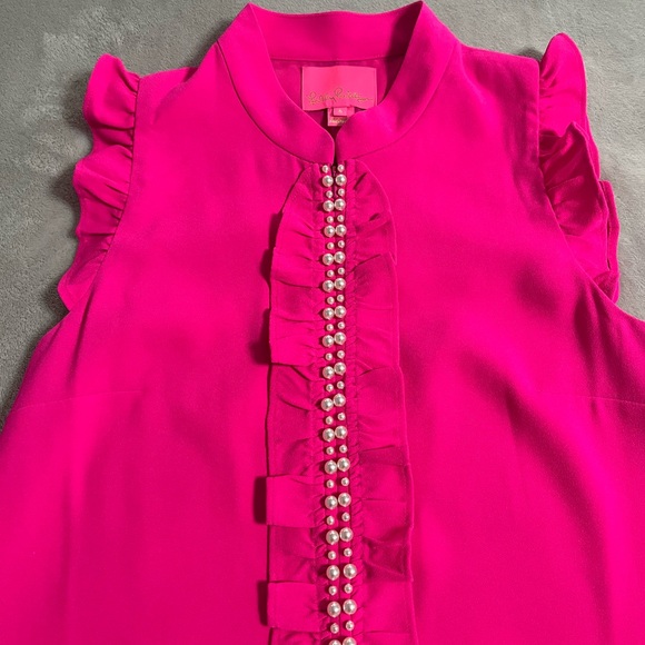 Lilly Pulitzer Dresses & Skirts - Lilly Pulitzer - Adalee Shift Dress-Hot Pink Sleeveless Ruffle Pearl-Trim